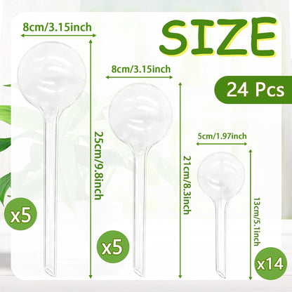 Pynqdfu 24 Pcs ,Clear Plastic Self-Watering Bulbs,Garden Automatic Watering Globes for Plant,Indoor,Outdoor,Graden,Flowers(Large,Medium,Small)