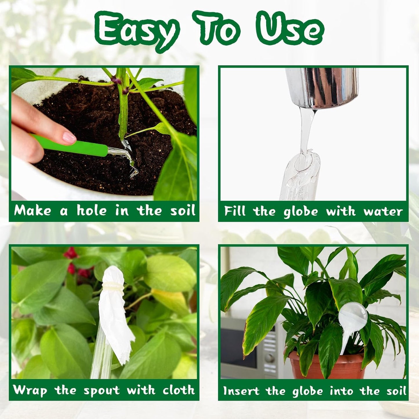Pynqdfu 24 Pcs ,Clear Plastic Self-Watering Bulbs,Garden Automatic Watering Globes for Plant,Indoor,Outdoor,Graden,Flowers(Large,Medium,Small)