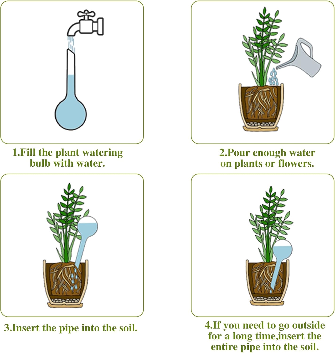 Pynqdfu 24 Pcs ,Clear Plastic Self-Watering Bulbs,Garden Automatic Watering Globes for Plant,Indoor,Outdoor,Graden,Flowers(Large,Medium,Small)