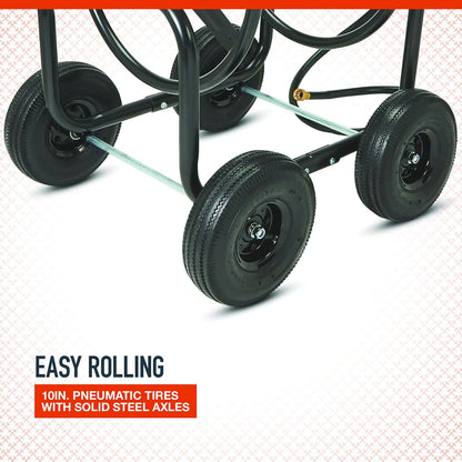 Hose Reel Cart, Holds 300ft. of 5/8in. Hose, 6ft. Leader Hose