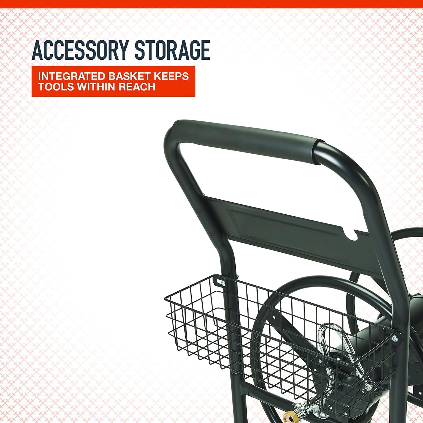Hose Reel Cart, Holds 300ft. of 5/8in. Hose, 6ft. Leader Hose