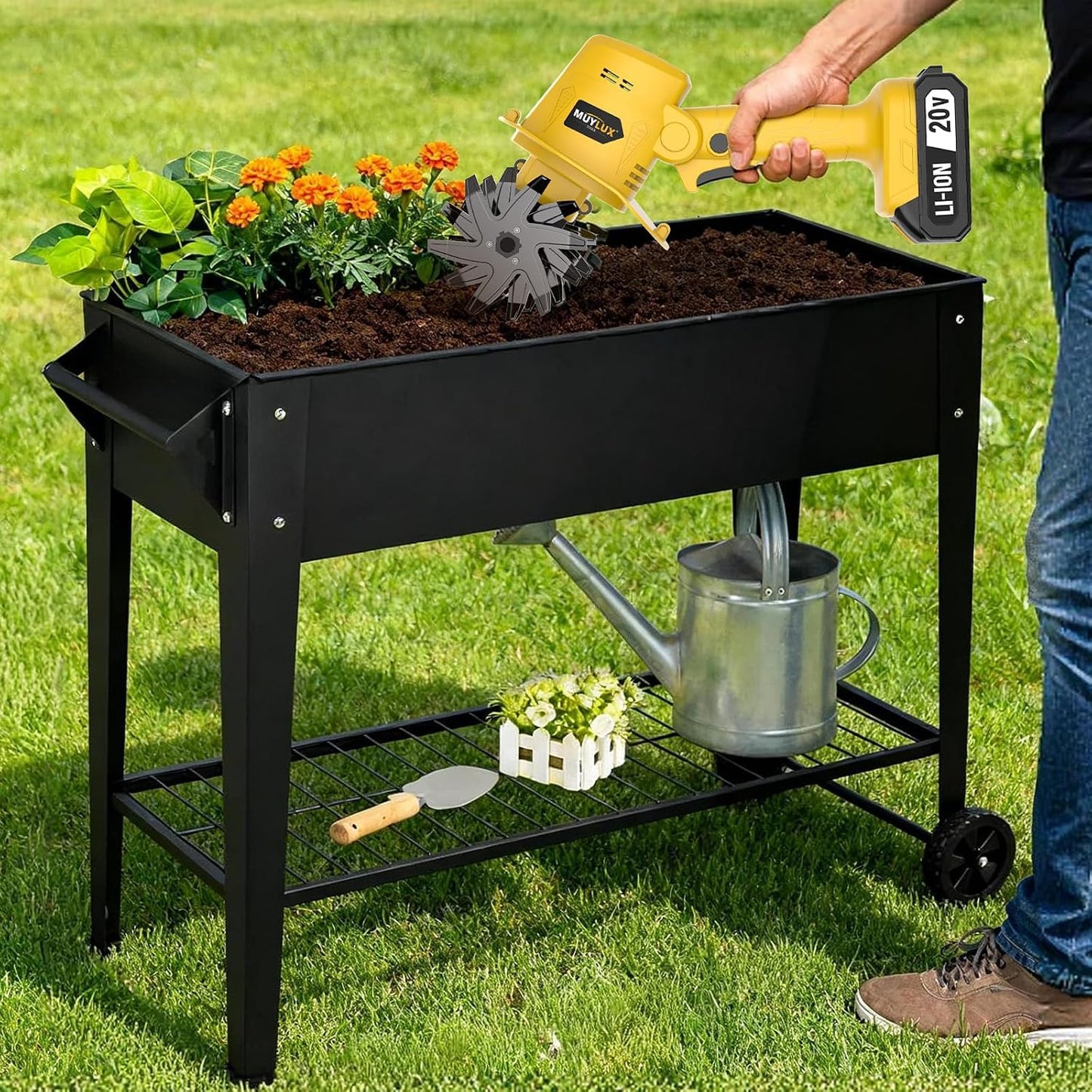 20V Cordless Tiller Cultivator for Gardening, Electric Garden Tiller with Battery & Charger, Garden Rototiller for Lawn Gardening Soil Cultivation, 1 Battery