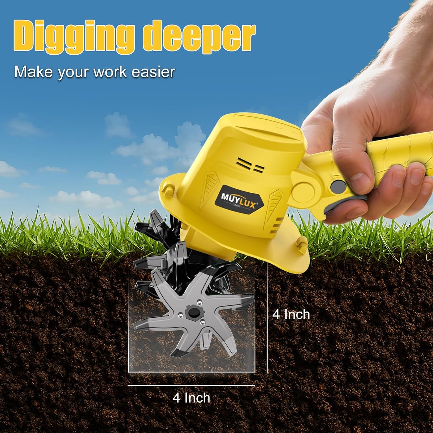 20V Cordless Tiller Cultivator for Gardening, Electric Garden Tiller with Battery & Charger, Garden Rototiller for Lawn Gardening Soil Cultivation, 1 Battery