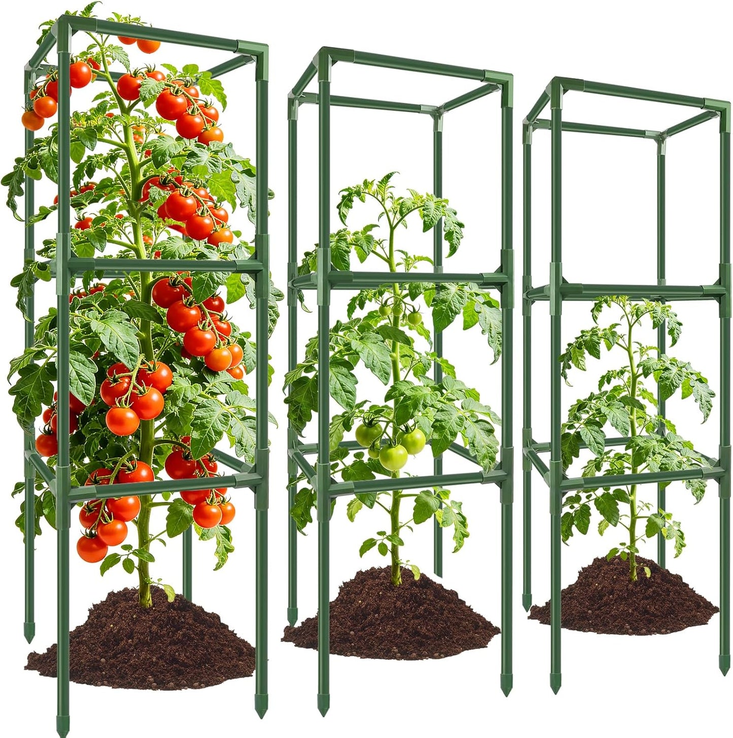 3 Pack 49" Square Tomato Cages, Heavy Duty Steel Garden Trellis Kit
