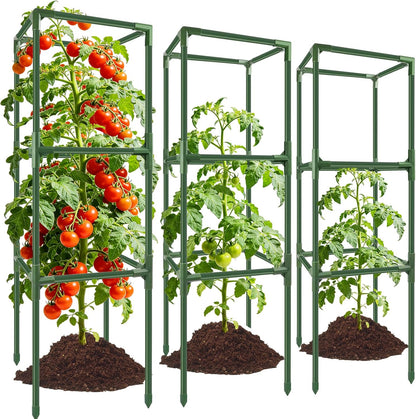3 Pack 49" Square Tomato Cages, Heavy Duty Steel Garden Trellis Kit