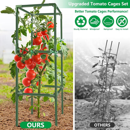 3 Pack 49" Square Tomato Cages, Heavy Duty Steel Garden Trellis Kit
