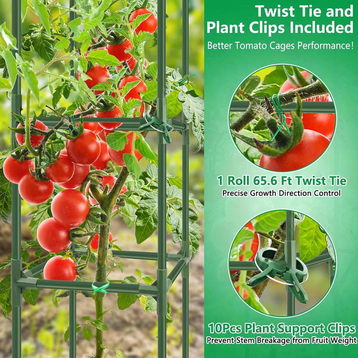 3 Pack 49" Square Tomato Cages, Heavy Duty Steel Garden Trellis Kit