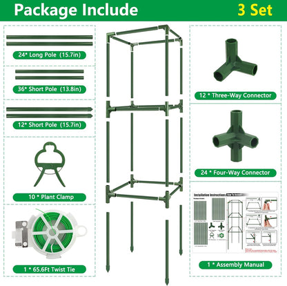 3 Pack 49" Square Tomato Cages, Heavy Duty Steel Garden Trellis Kit