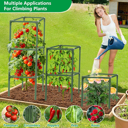 3 Pack 49" Square Tomato Cages, Heavy Duty Steel Garden Trellis Kit