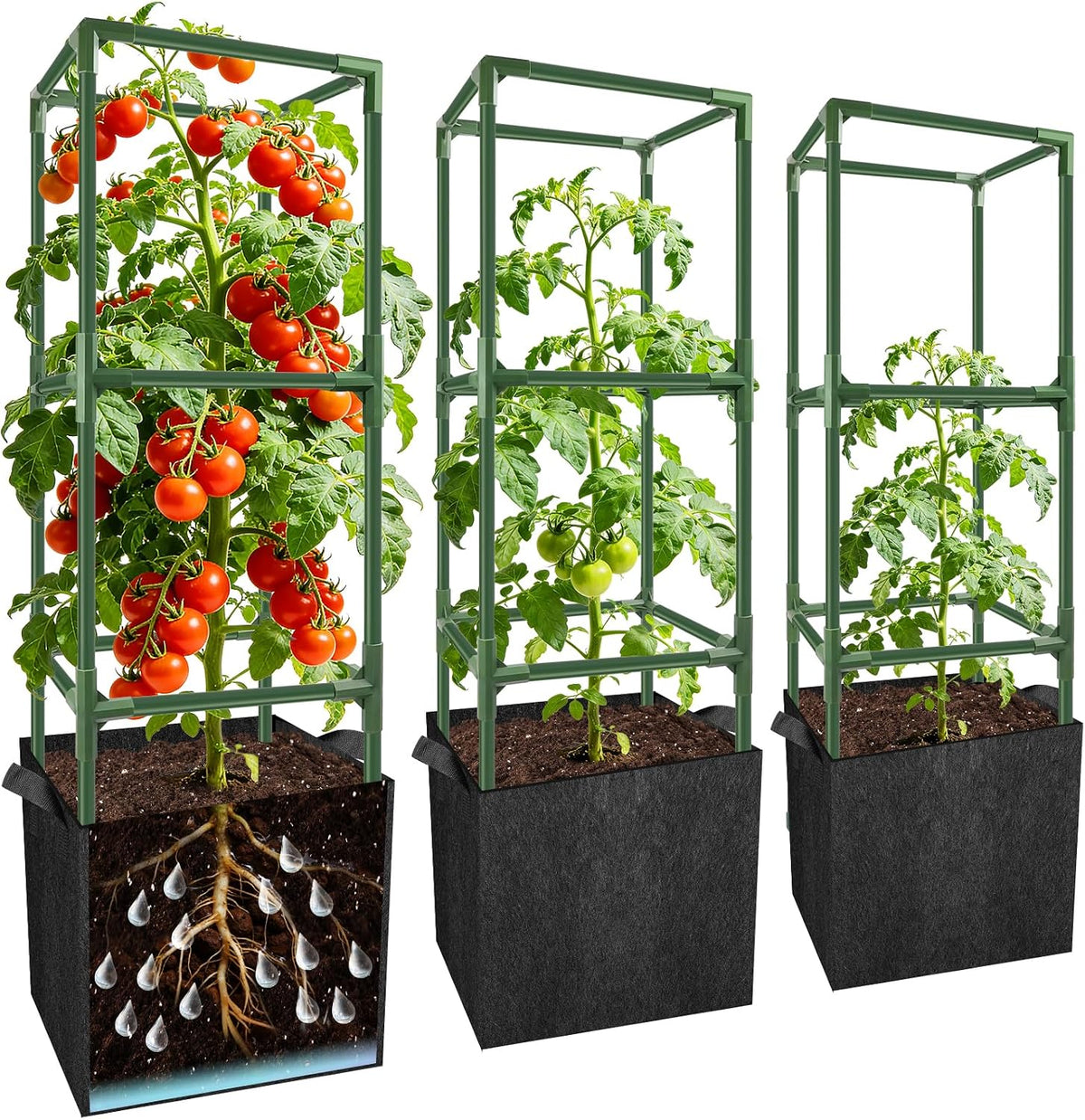 3 Pack 49" Square Tomato Cages, Heavy Duty Steel Garden Trellis Kit