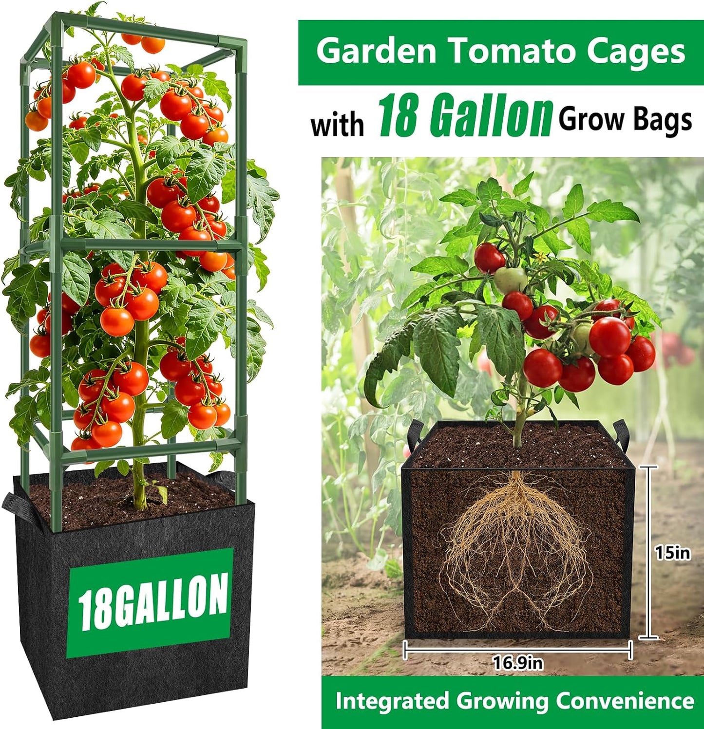 3 Pack 49" Square Tomato Cages, Heavy Duty Steel Garden Trellis Kit