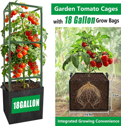 3 Pack 49" Square Tomato Cages, Heavy Duty Steel Garden Trellis Kit
