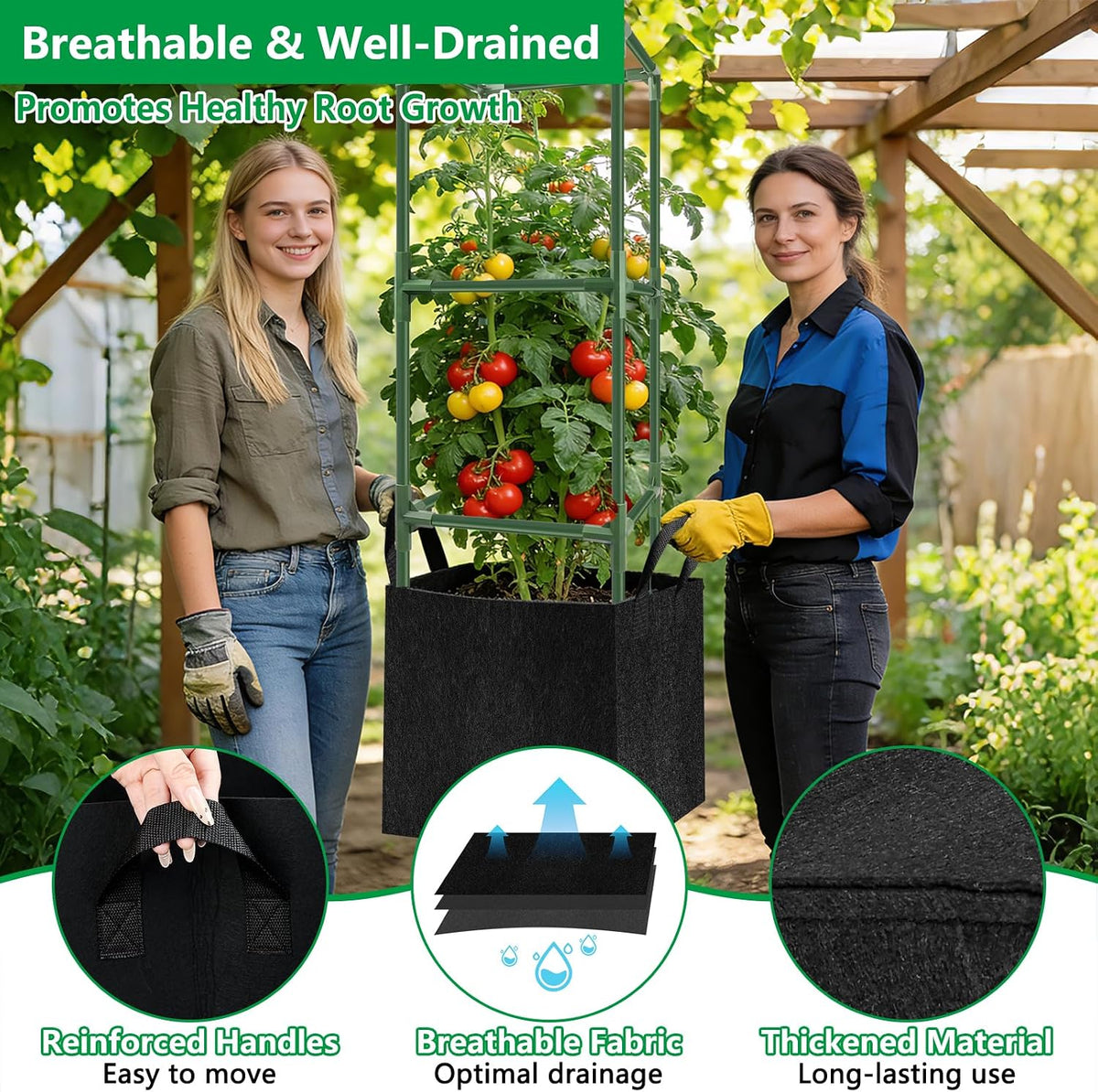 3 Pack 49" Square Tomato Cages, Heavy Duty Steel Garden Trellis Kit