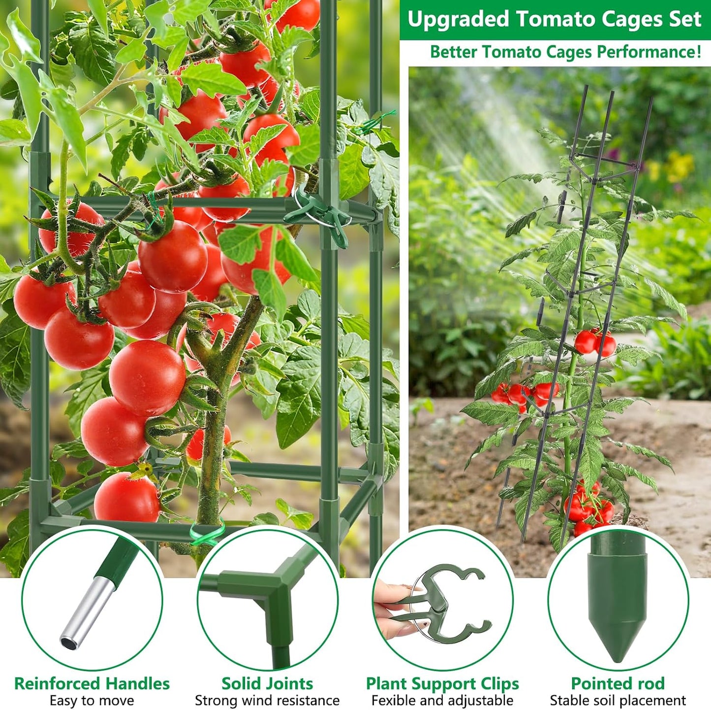 3 Pack 49" Square Tomato Cages, Heavy Duty Steel Garden Trellis Kit