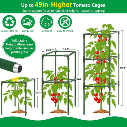3 Pack 49" Square Tomato Cages, Heavy Duty Steel Garden Trellis Kit