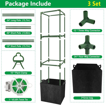 3 Pack 49" Square Tomato Cages, Heavy Duty Steel Garden Trellis Kit