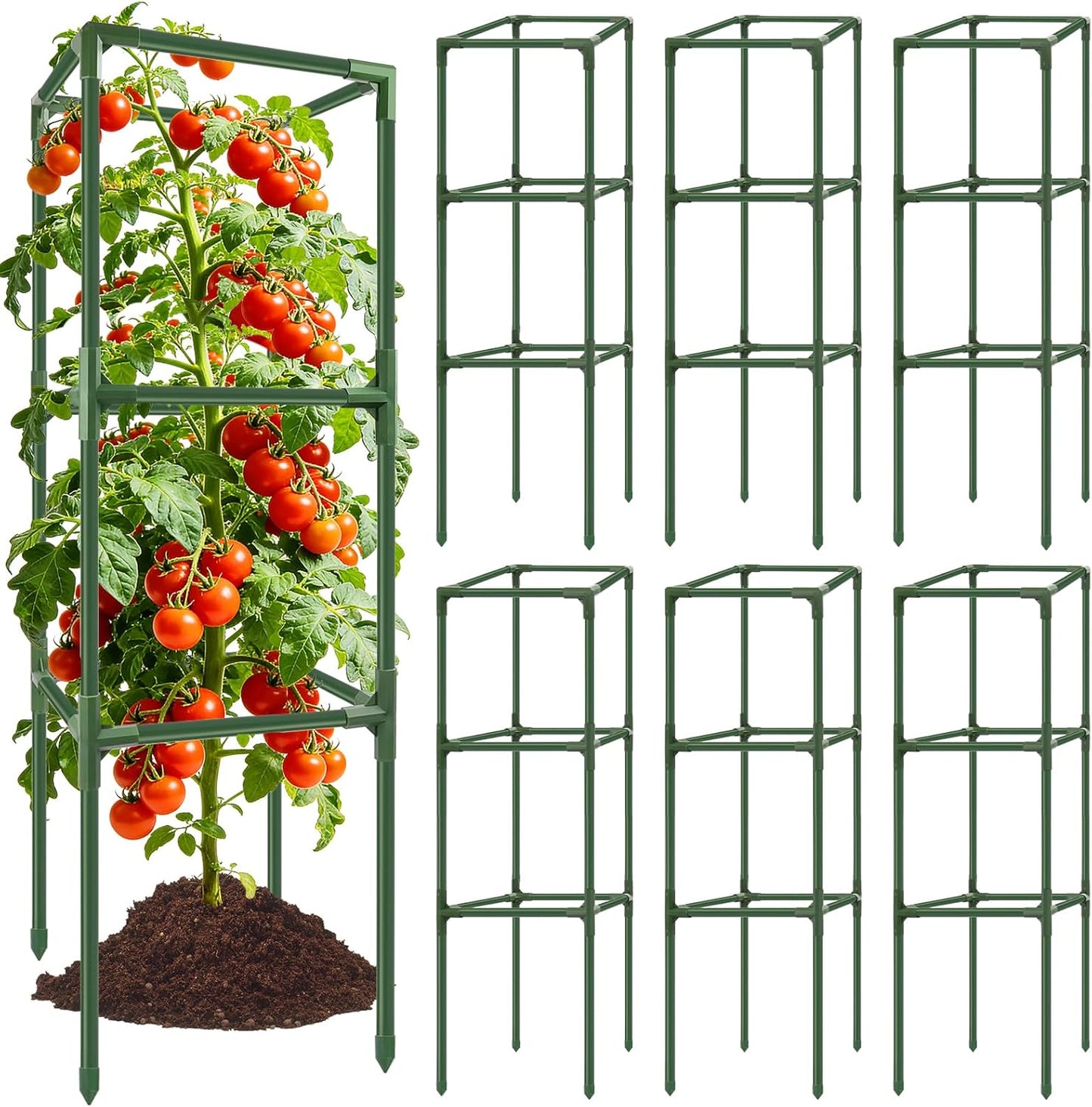 3 Pack 49" Square Tomato Cages, Heavy Duty Steel Garden Trellis Kit