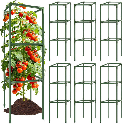 3 Pack 49" Square Tomato Cages, Heavy Duty Steel Garden Trellis Kit