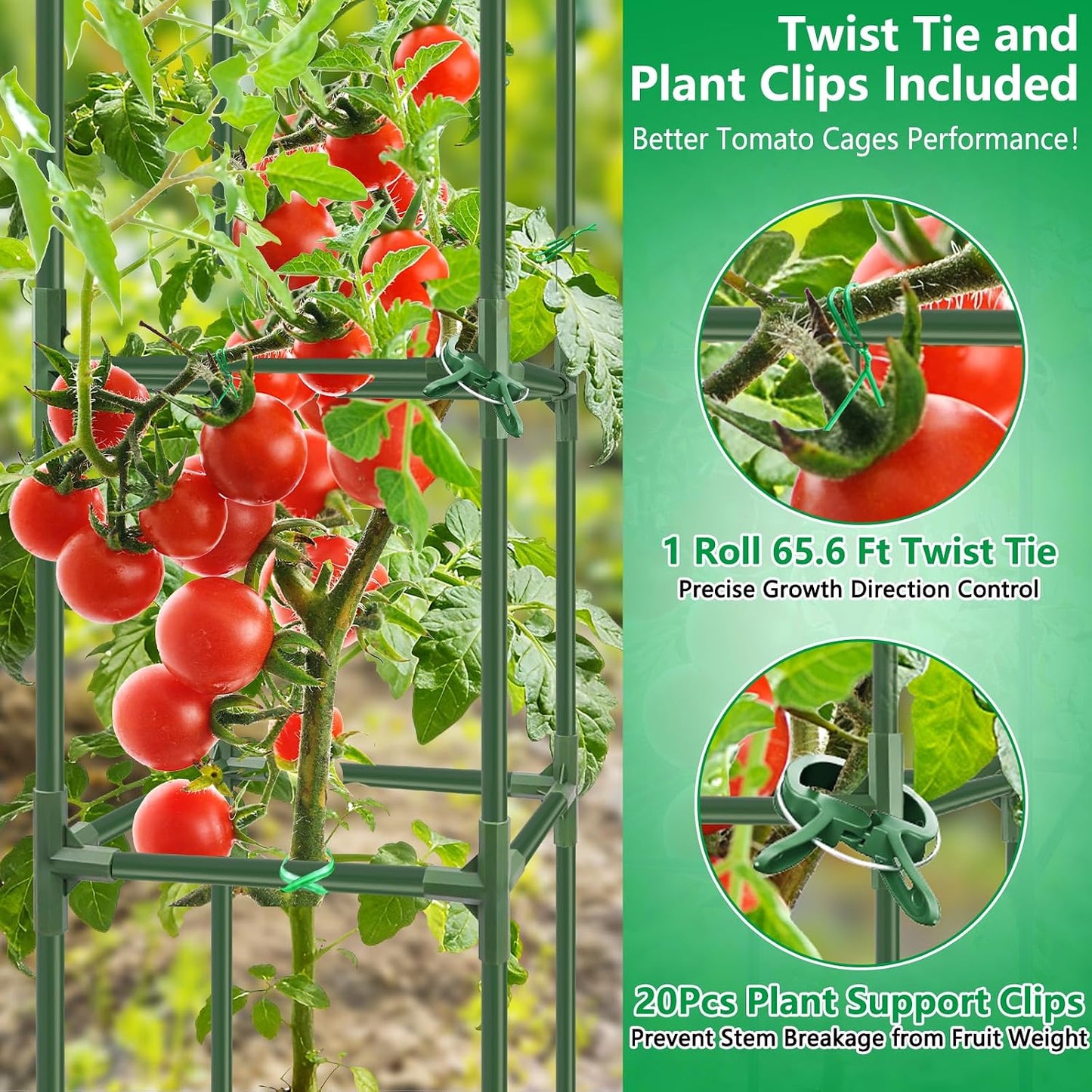 3 Pack 49" Square Tomato Cages, Heavy Duty Steel Garden Trellis Kit