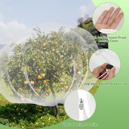 2PCS Large Fruit Tree Netting with Drawstring and Zipper, 6 x 6.6FT Blueberry Bush Netting Cover, Garden Bird Netting Plant Cover for Protect Plant Fruit Flower from Birds, Bugs, Cicadas, Insects