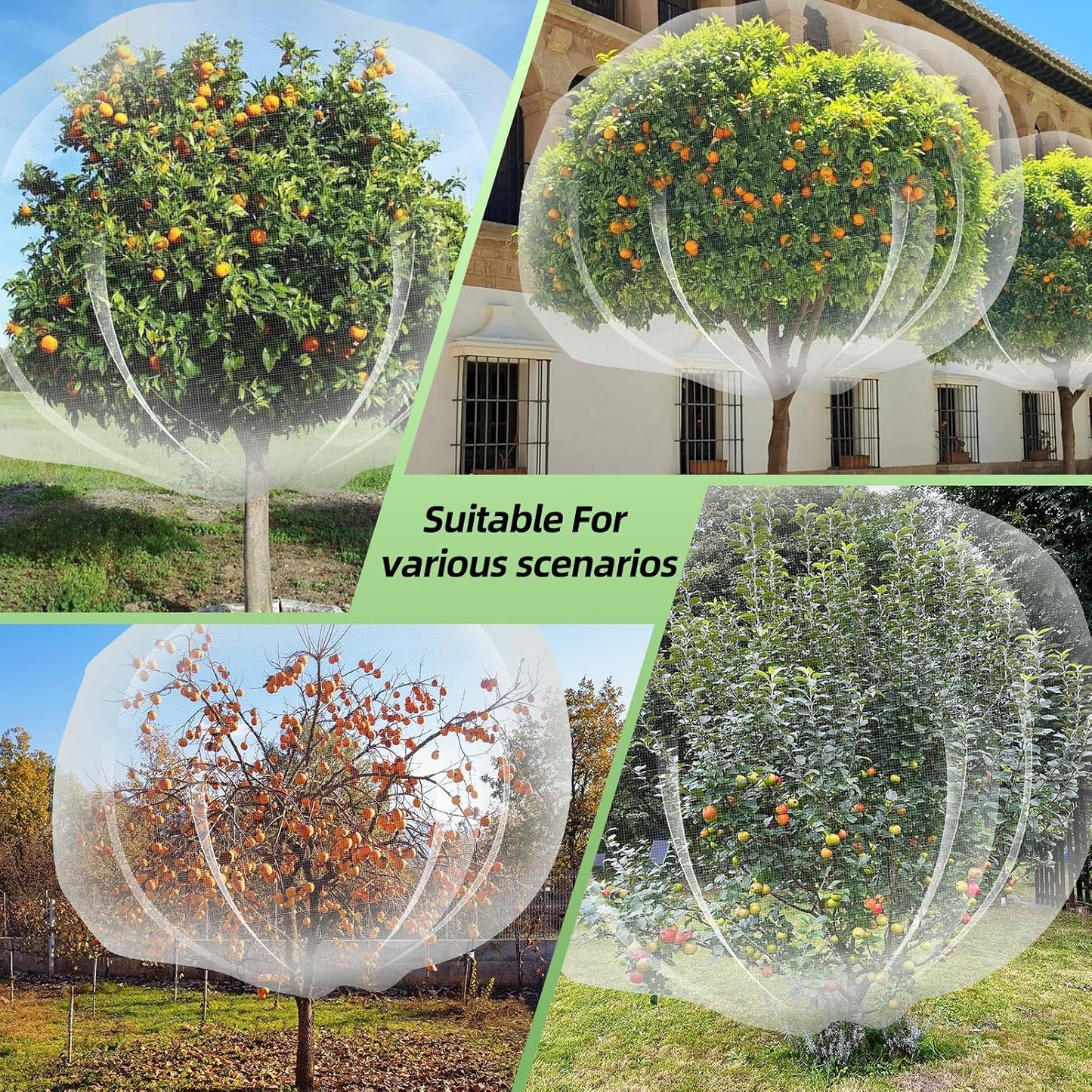 2PCS Large Fruit Tree Netting with Drawstring and Zipper, 6 x 6.6FT Blueberry Bush Netting Cover, Garden Bird Netting Plant Cover for Protect Plant Fruit Flower from Birds, Bugs, Cicadas, Insects
