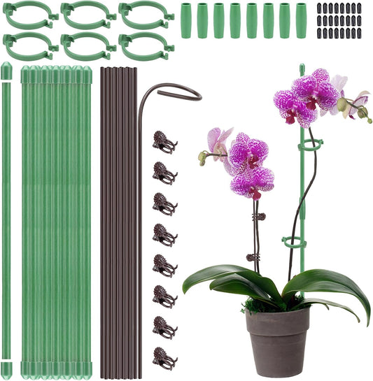 24 Pcs Adjustable Plant Support Stakes Kit for Indoor Plants, 12 Inch Orchid Sticks and Clips Set Bendable Single Stem Support Sticks, Small Plant Stakes for Garden Potted Plants Orchid Rose Peony