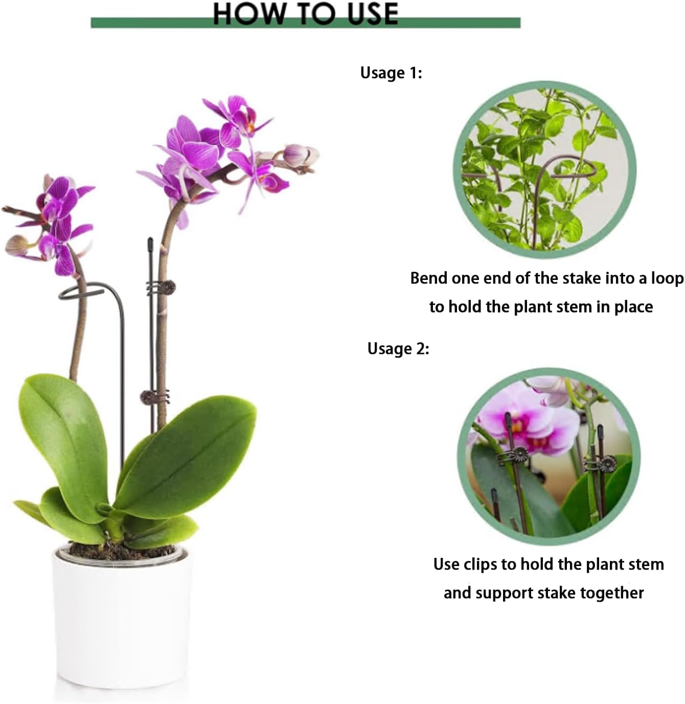 24 Pcs Adjustable Plant Support Stakes Kit for Indoor Plants, 12 Inch Orchid Sticks and Clips Set Bendable Single Stem Support Sticks, Small Plant Stakes for Garden Potted Plants Orchid Rose Peony