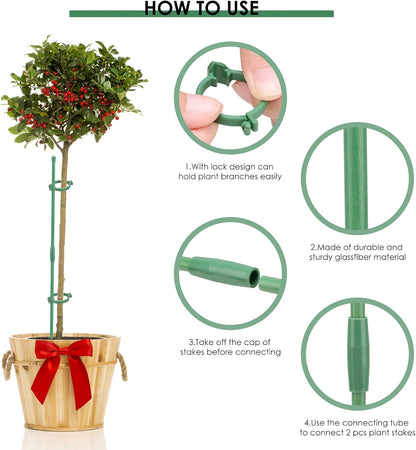 24 Pcs Adjustable Plant Support Stakes Kit for Indoor Plants, 12 Inch Orchid Sticks and Clips Set Bendable Single Stem Support Sticks, Small Plant Stakes for Garden Potted Plants Orchid Rose Peony