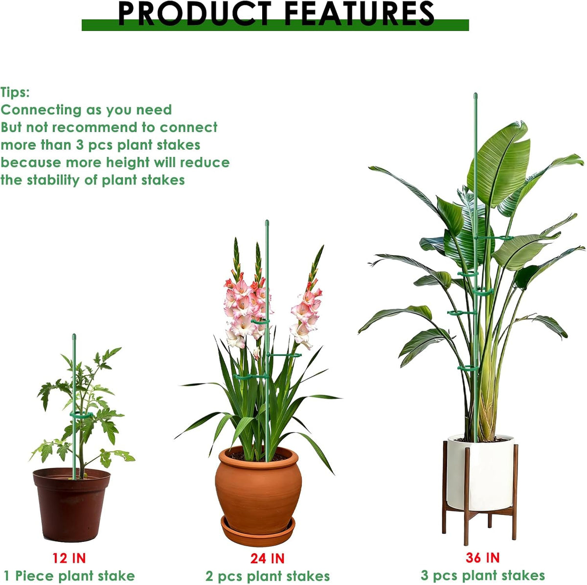 24 Pcs Adjustable Plant Support Stakes Kit for Indoor Plants, 12 Inch Orchid Sticks and Clips Set Bendable Single Stem Support Sticks, Small Plant Stakes for Garden Potted Plants Orchid Rose Peony