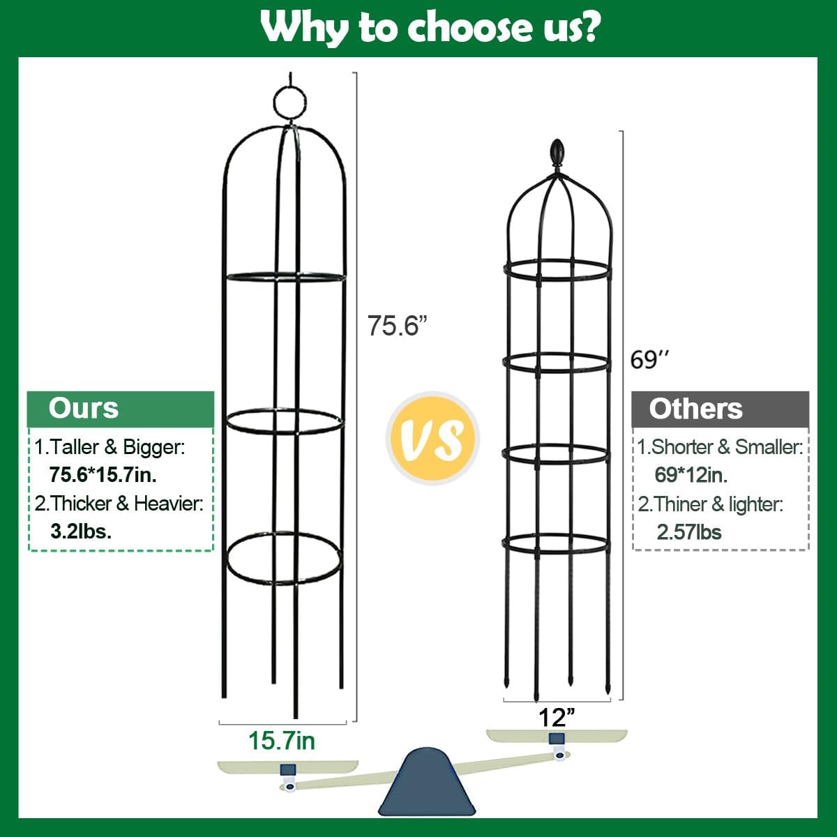 Metal Tower Obelisk Trellis 6.3 Ft Plant Support for Climbing Vines Flowers