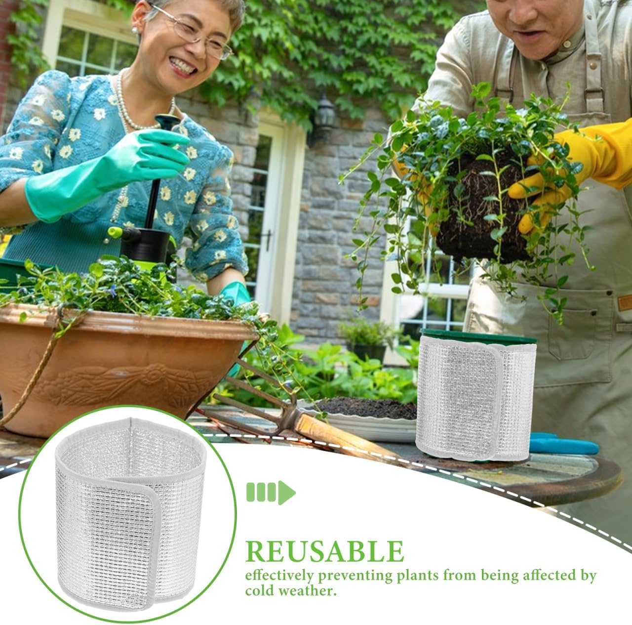 Flower Pot Covers 5-Pack Foil Plant Frost Protection Wrap with Hook and Loop Fastener Double-Sided Thermal Insulation for Outdoor Planters Reusable Winter Pot Cover
