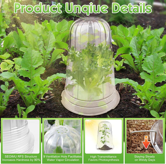 20 Pcs Upgraded Transparent Garden Cloches for Plants, Reusable Plant Covers, Plant Protectors from Animals for Garden Plants, Plant Covers Freeze Protection, Compatible with Slug Collar