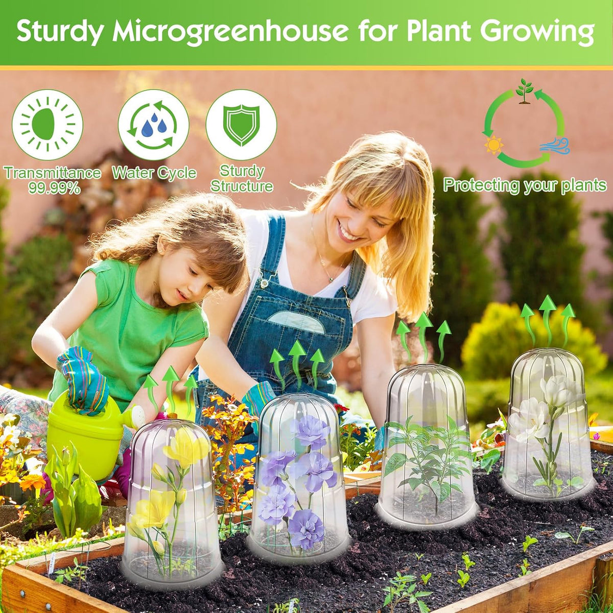 20 Pcs Upgraded Transparent Garden Cloches for Plants, Reusable Plant Covers, Plant Protectors from Animals for Garden Plants, Plant Covers Freeze Protection, Compatible with Slug Collar