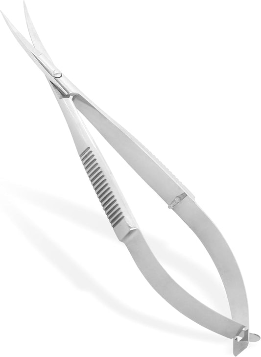 GLORY 4.5 Inch Curved Spring Scissors, Professional Stainless Steel Micro Tip Embroidery Scissors, Sharp Squeeze Snips for Sewing, Applique, Arts & Crafts, Precision Eyebrow (Silver)