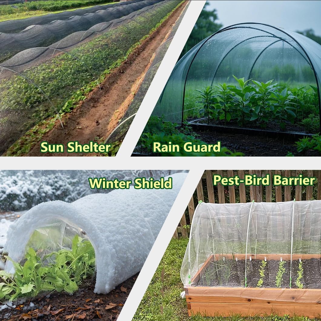 Garden Greenhouse Hoops Kit 15 Sets -2-Section Design, 8ft Grow Tunnels Poles Plant Raised Beds, 30 Pcs 4ft Solid Fiberglass Support Stakes 15 Metal Connectors -Quick Assembly No Loose Parts (Black)