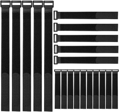 20 Pieces Black Cable Straps Set, Hook and Loop Cable Ties (20, 30, 40 cm)