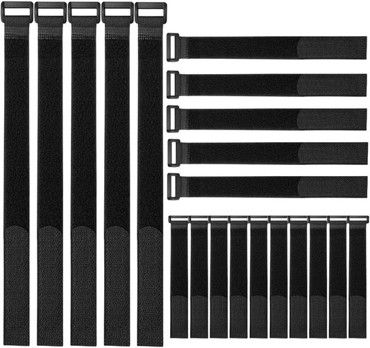 20 Pieces Black Cable Straps Set, Hook and Loop Cable Ties (20, 30, 40 cm)