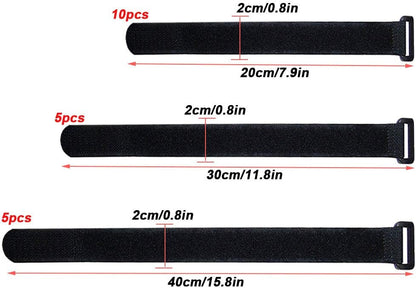 20 Pieces Black Cable Straps Set, Hook and Loop Cable Ties (20, 30, 40 cm)