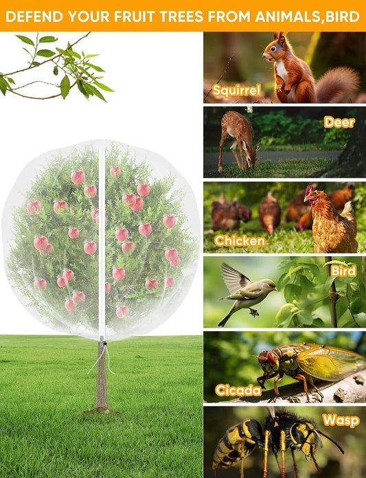 Fruit Tree Netting for Cicadas - with 2Pcs 6Ftx5.3Ft Zipper&Drawstring Protection for Your Fruit Trees Garden Bird Netting Covers Blueberry Bush Tomato Bug Plant Protection Cherry Apple Tree