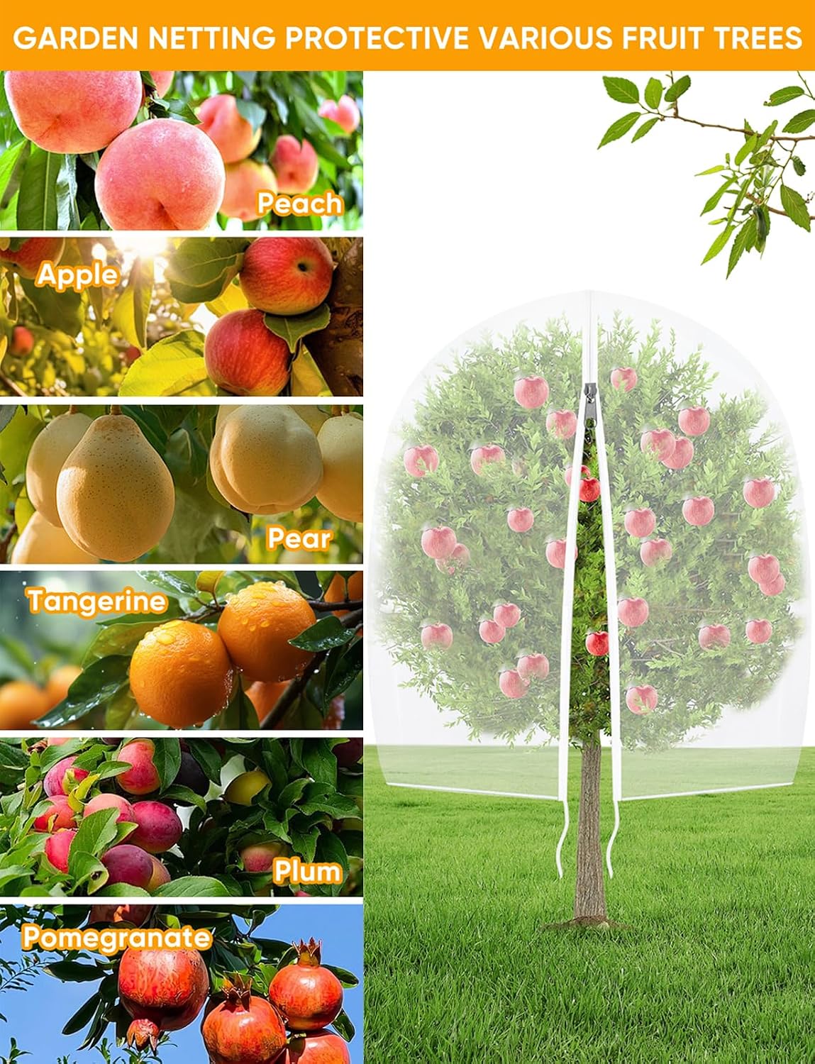 Fruit Tree Netting for Cicadas - with 2Pcs 6Ftx5.3Ft Zipper&Drawstring Protection for Your Fruit Trees Garden Bird Netting Covers Blueberry Bush Tomato Bug Plant Protection Cherry Apple Tree