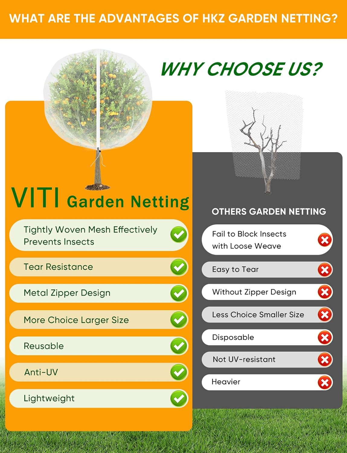 Fruit Tree Netting for Cicadas - with 2Pcs 6Ftx5.3Ft Zipper&Drawstring Protection for Your Fruit Trees Garden Bird Netting Covers Blueberry Bush Tomato Bug Plant Protection Cherry Apple Tree