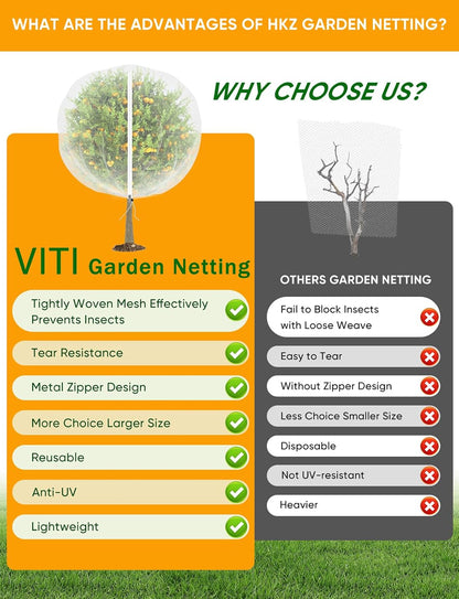 Fruit Tree Netting for Cicadas - with 2Pcs 6Ftx5.3Ft Zipper&Drawstring Protection for Your Fruit Trees Garden Bird Netting Covers Blueberry Bush Tomato Bug Plant Protection Cherry Apple Tree