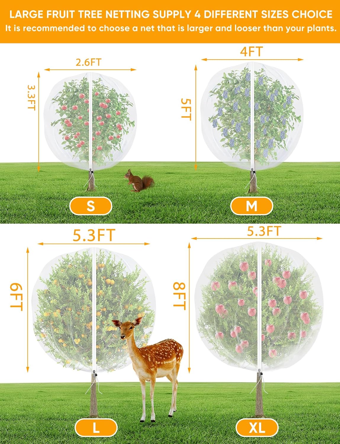 Fruit Tree Netting for Cicadas - with 2Pcs 6Ftx5.3Ft Zipper&Drawstring Protection for Your Fruit Trees Garden Bird Netting Covers Blueberry Bush Tomato Bug Plant Protection Cherry Apple Tree