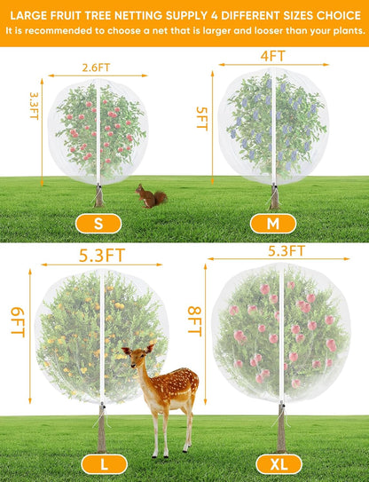 Fruit Tree Netting for Cicadas - with 2Pcs 6Ftx5.3Ft Zipper&Drawstring Protection for Your Fruit Trees Garden Bird Netting Covers Blueberry Bush Tomato Bug Plant Protection Cherry Apple Tree