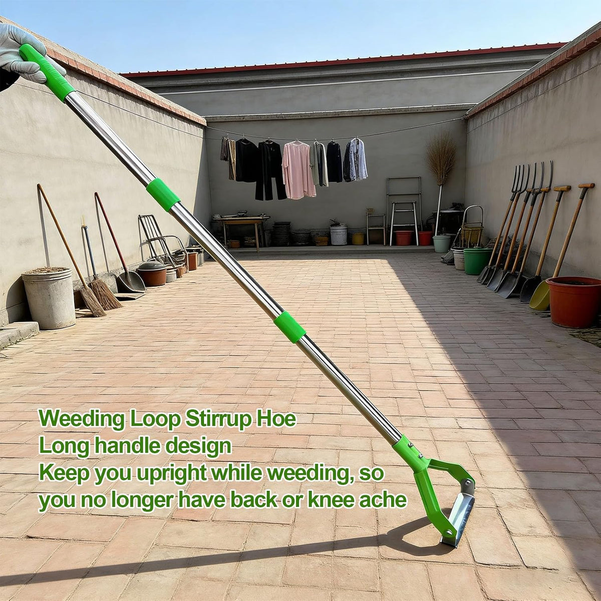 Hoe Garden Tool, 64 inch Adjustable Long Handle Heavy Duty Steel Scuffle Stirrup Action Hoes Portable Manual Weeding Tool with Accessories for Flower Beds Yards (Orange)