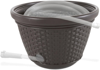 Decorative Wicker Garden Hose Holder Pot with 4 Drain Holes for 100 Foot Hoses, Java