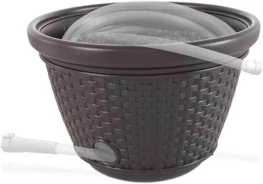 Decorative Wicker Garden Hose Holder Pot with 4 Drain Holes for 100 Foot Hoses, Java
