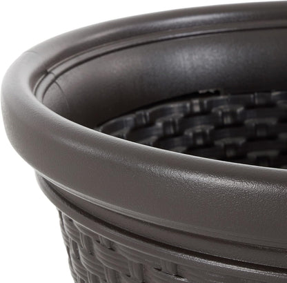 Decorative Wicker Garden Hose Holder Pot with 4 Drain Holes for 100 Foot Hoses, Java