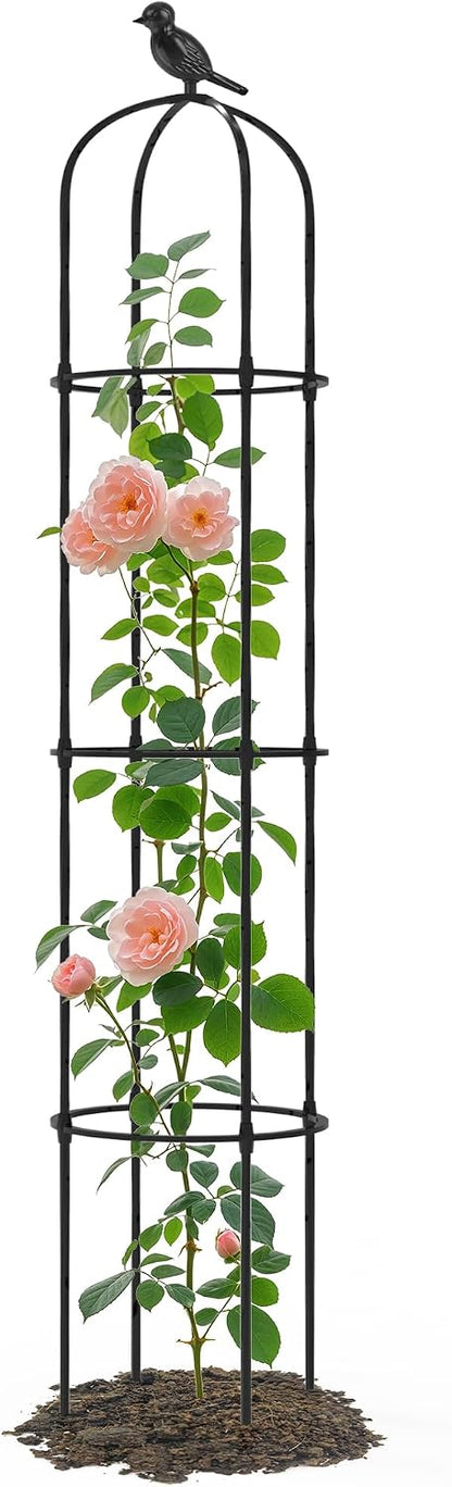 Garden Obelisk Trellis for Climbing Plants Outdoor - 69"(H), Rustproof Trellis with Adjustable Rings, Metal Plant Support for Potted Vines, Garden Trellis Use for Outdoor or Indoor(1 Pack)