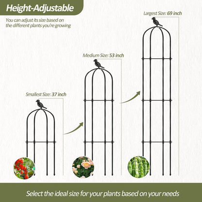 Garden Obelisk Trellis for Climbing Plants Outdoor - 69"(H), Rustproof Trellis with Adjustable Rings, Metal Plant Support for Potted Vines, Garden Trellis Use for Outdoor or Indoor(1 Pack)
